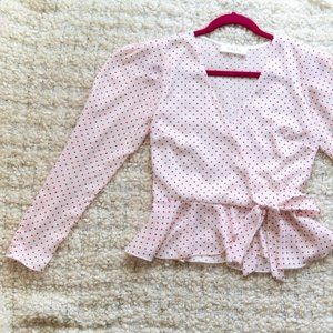 NEW Pinkyotto Bacio Wrap Blouse S Polka Dot White Red